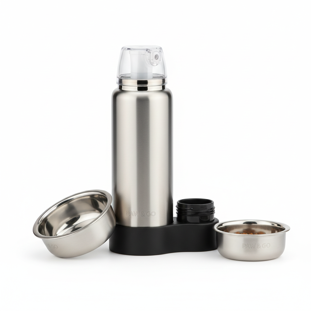 3 in 1 Portable Stainless Steel Pet Feeder Bowl Travel Dog Water Bottle