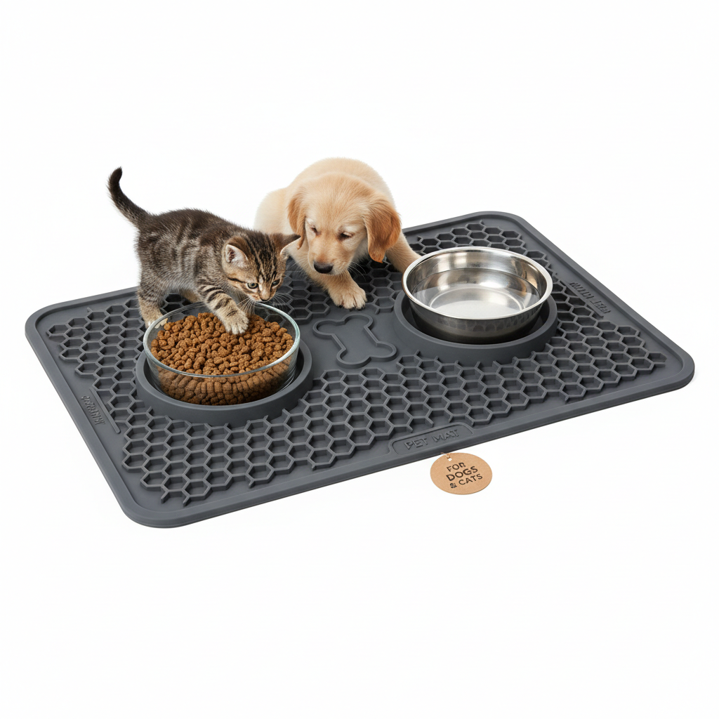 Non-slip silicone pet food and water mat