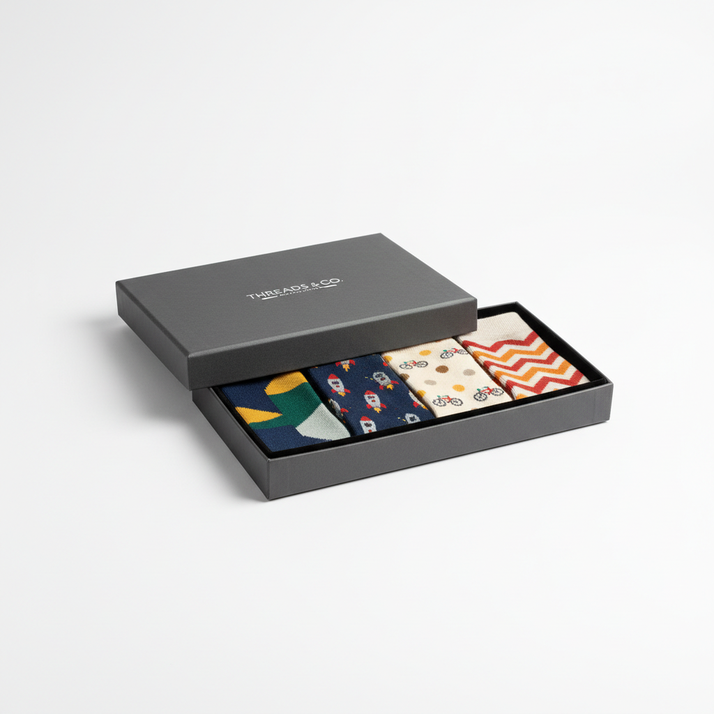 Men's luxury socks gift set in a box on white background