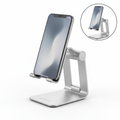 Sleek adjustable aluminium phone stand on white background
