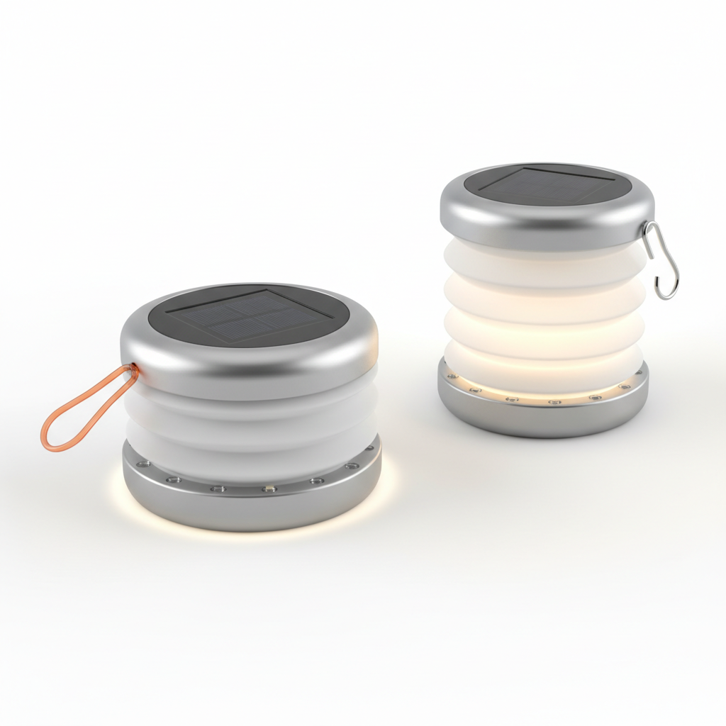 Collapsible portable solar lantern on white background