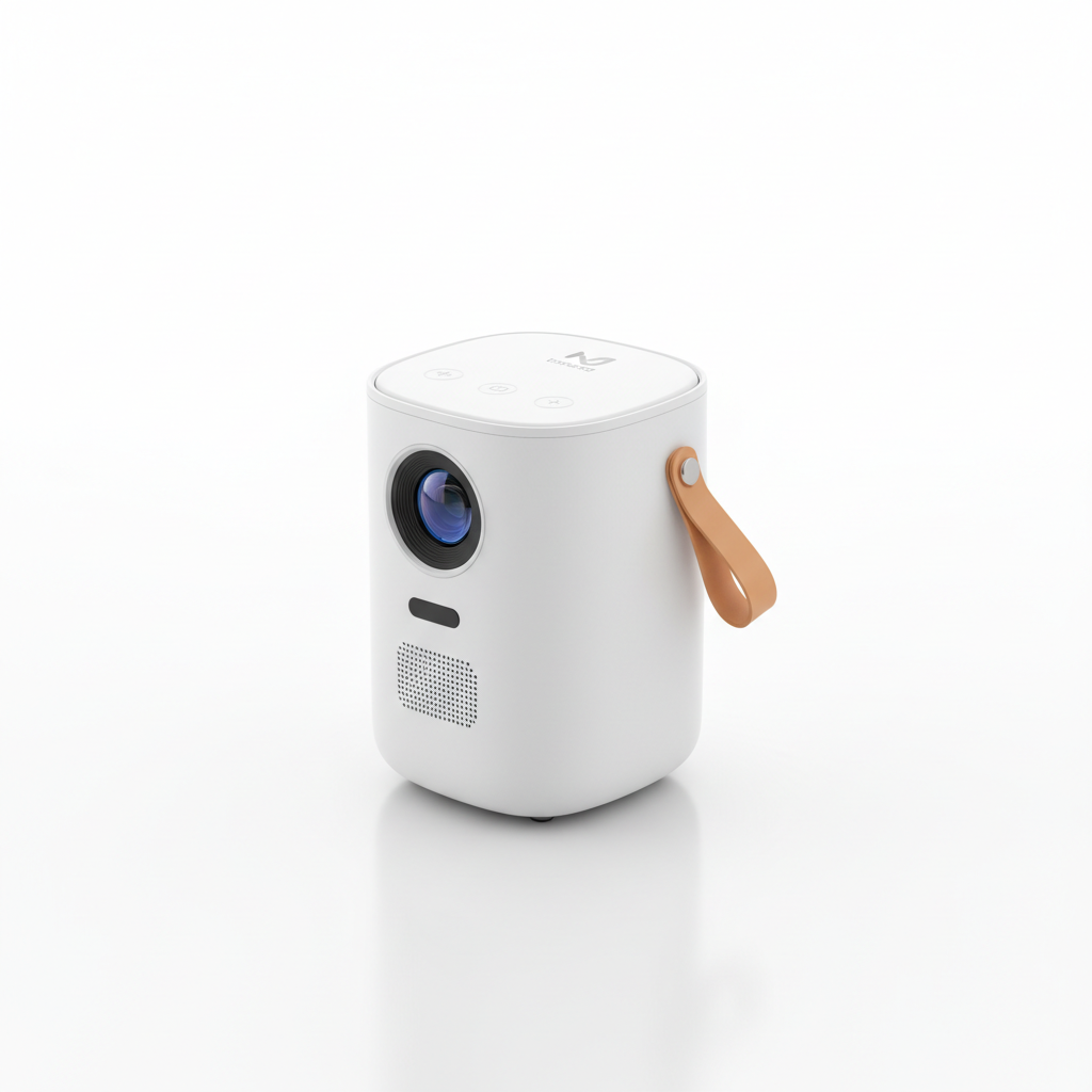 Compact mini portable projector on white background
