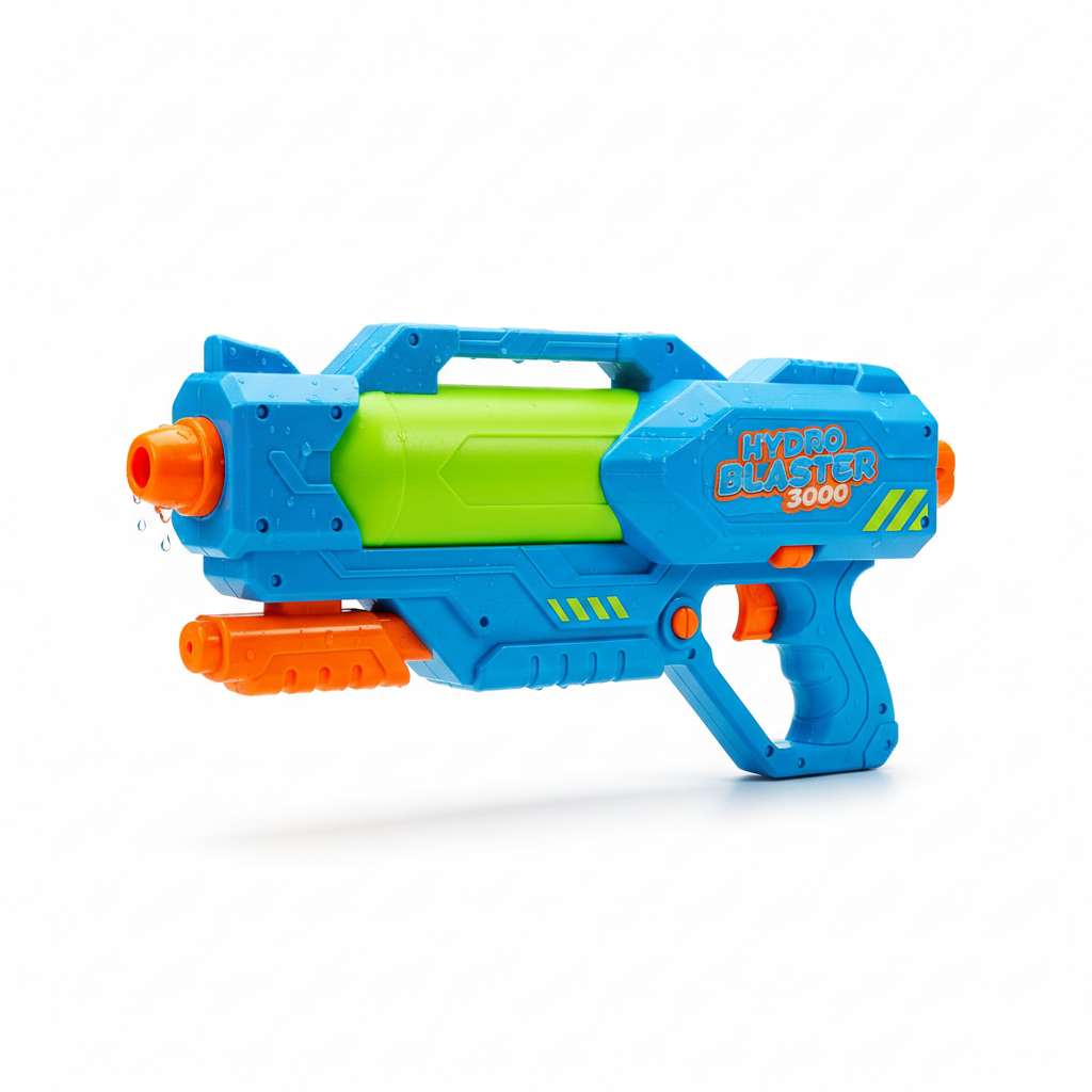 Bright colourful kids water gun on white background