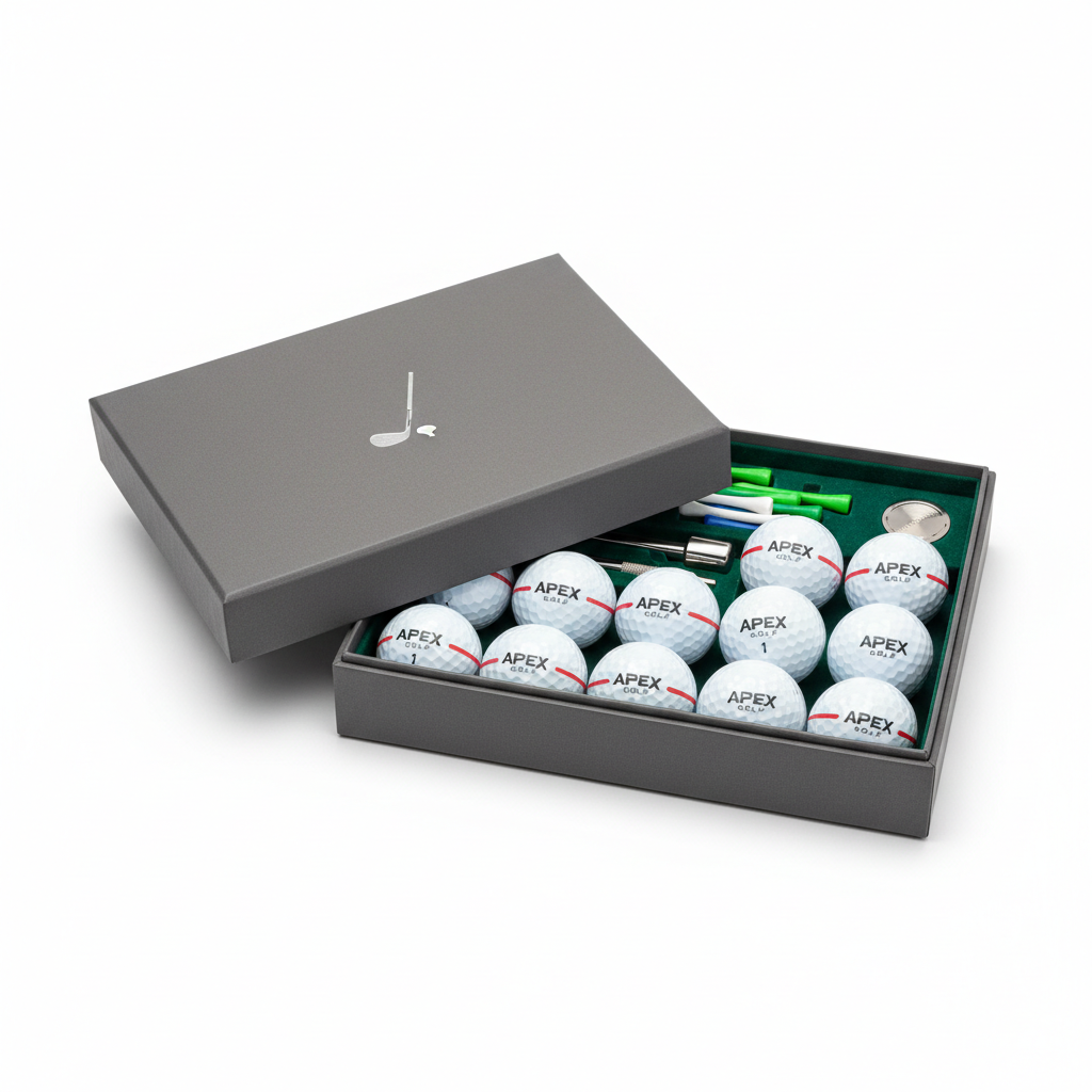 Golf accessories gift set in a box on white background