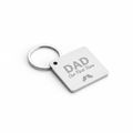 Stainless steel personalised Dad keyring on white background