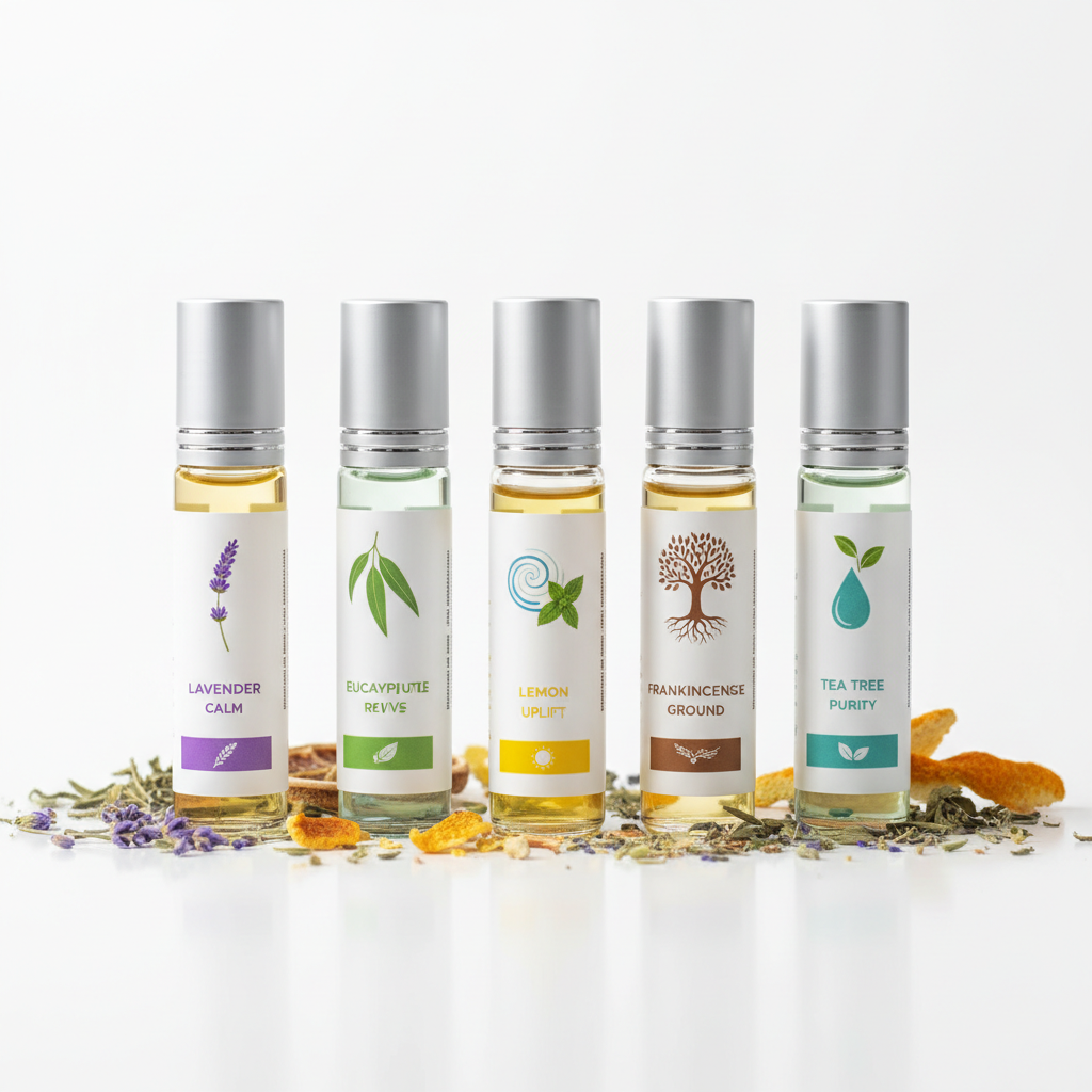Essential oil roller balls set for aromatherapy