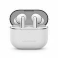 Wireless bluetooth earbuds with charging case on white background