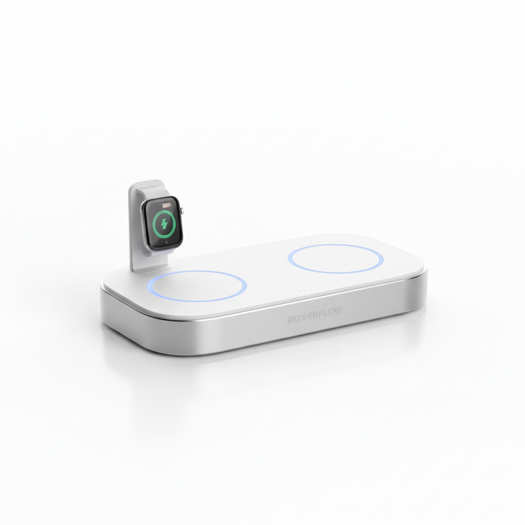 Sleek wireless charging pad on white background