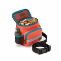 Dog treat training pouch clipped to a belt with treats inside